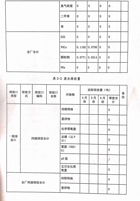 山東仕全興新材料有限公司第二季排污許可證執(zhí)行報告